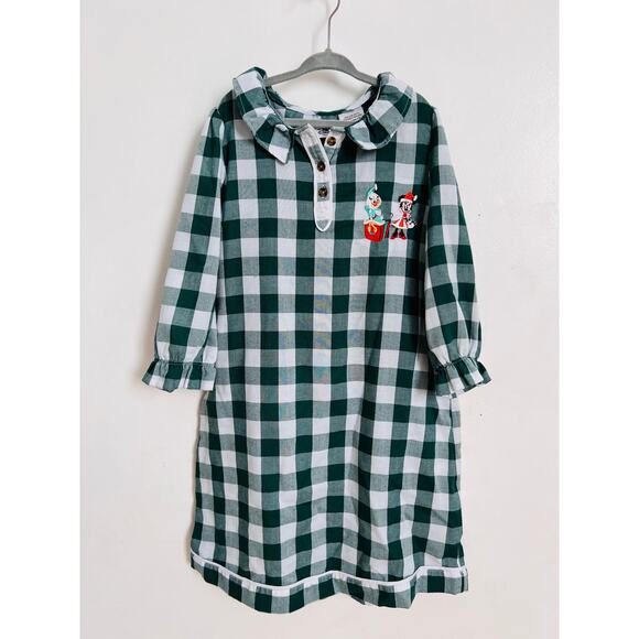 Disney Girls Minnie Mouse Nightgown Pajama Dress Size 7/8 Plaid Holiday Daisy - Picture 1 of 13